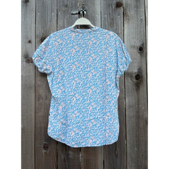 Paddocks XL Blue Pink Abstract Print Short Sleeve Button Up Cotton Shirt - Picture 2 of 5